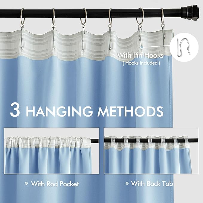MIULEE Sky Blue Back Tab Blackout Curtains 120 Inch Long 2 Panels Set for Bedroom, Rod Pocket/Pinch Pleated Extra Long Thermal Insulated Living Room Darkening Light Blocking 10FT Drapes