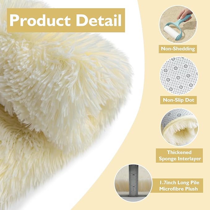 yulidayang Fluffy Round Area Rugs for Bedroom,Ivory 5'X5'Shag Circle Area Rugs for Girls Room,Non Slip Fuzzy Plush Rug for Kids Room Living Room and Dorm Home Rug