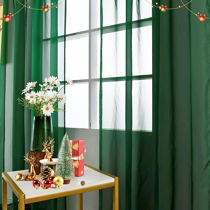 SpaceDresser Basic Rod Pocket Sheer Voile Window Curtain Panels White 1 Pair 2 Panels 42 Width 72 Inch Long for Kitchen Bedroom Children Living Room Yard(Foliage Green,42 W x 72 L)