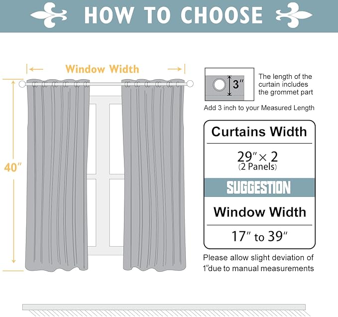 ChrisDowa Small Window Curtains 40 inches Long for Bedroom - Grommet Short Thermal Insulated Room Darkening Curtains for Kitchen (2 Panels, Stone Blue, 29 x 40 Inch)