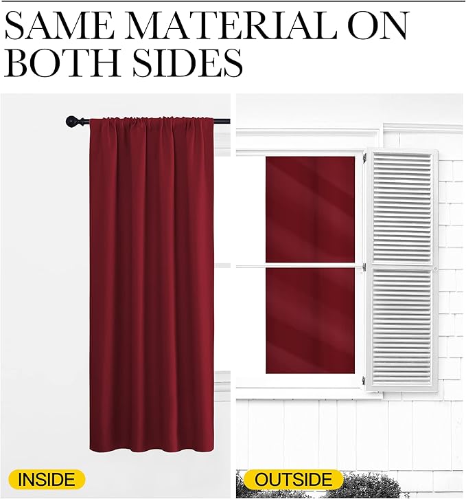 NICETOWN 2 Panels Blackout Curtains, Rod Pocket Window Curtains Room Darkning Drapes for Bedroom/Living Room, Thermal Insulated Solid Draperies for Home Office/Study, 62 by 72-Inch, Burgundy Red