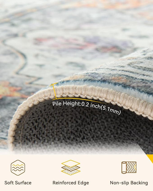 Area Rugs 2'6''x12' Runner Rug Non Slip Washable for Kitchen Hallway Bedroom Beside Laundry Room Bathroom Rug, Floor Carpet, Light Yellow Carbon Grey Orange