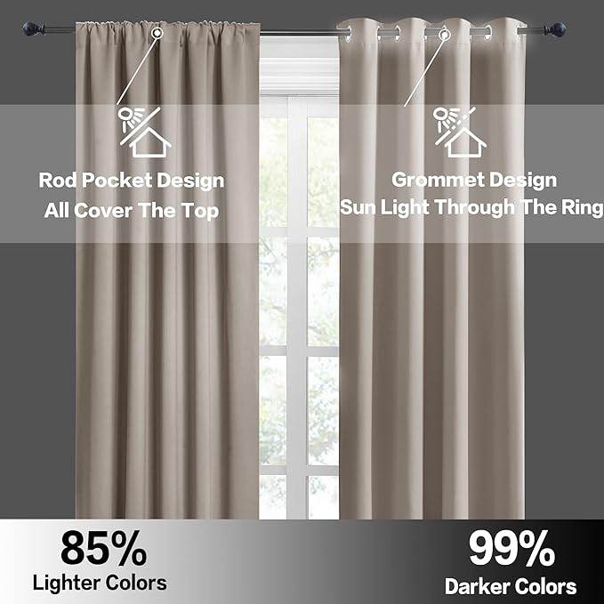 RYB HOME Blackout Cafe Curtains 30 inch Length, Short Light UV Heat Blocking Energy Saving Privacy Curtain Tiers for Basement Bathroom Kitchen Window, Width 29 by Length 30, Sand, 2 Panels
