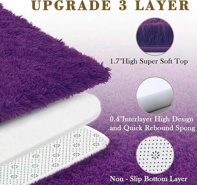 3x5 Rug, Bedside Preppy Dorm Area Rug, College Essentials Small Carpets for Bedroom, Anti Slip Living Room Rugs Home Decor (Grape Purple, 3 x 5)