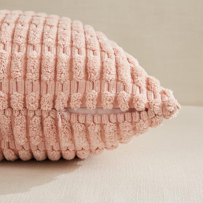 Fancy Homi 4 Packs Boho Pink Decorative Throw Pillow Covers 20x20 Inch for Living Room Couch Bed Sofa, Rustic Modern Farmhouse Home Decor, Soft Plush Corduroy Square Cute Cushion Case 50x50 cm