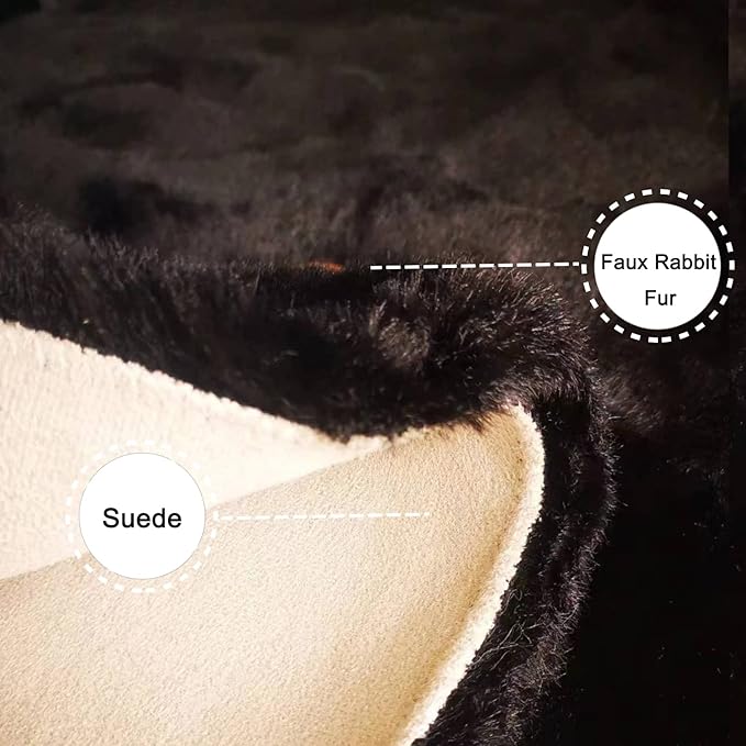 Ghouse Ultra Soft Faux Rabbit Fur Rug 5x8, Machine Washable Area Rugs for Bedroom Fluffy Rugs for Living Room, No-Shedding Carpet Sheepskin Rug Black