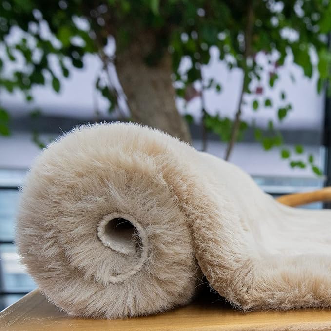 ORINOVA Camel Washable Shag Area Rugs for Living Room Small Plush Faux Bunny Shaggy Fur Round Rugs 4ft Cute Room Nursery Rug