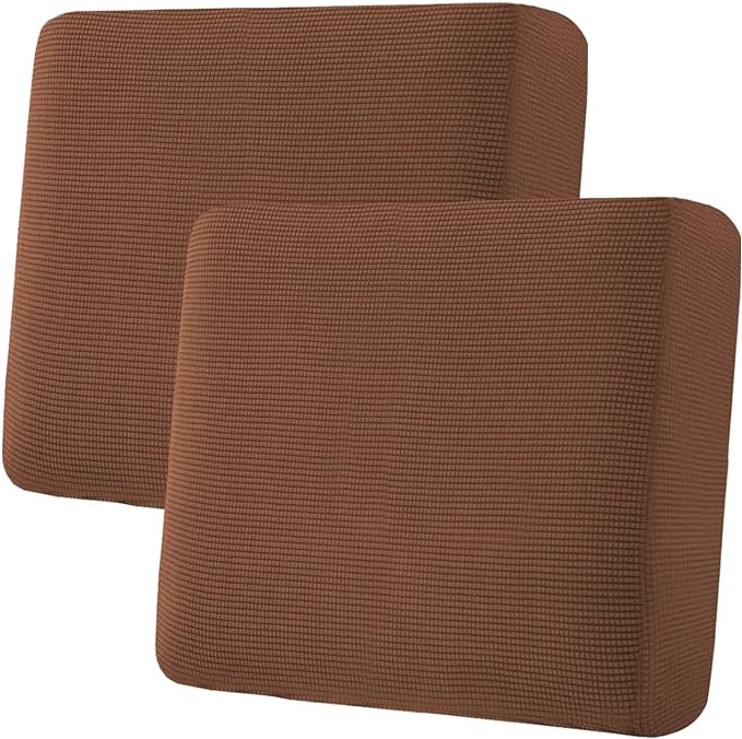 H.VERSAILTEX Super Stretch Individual Seat & Couch Cover Sets - Thick Jacquard Textured Twill Fabric (2 Piece Large Sofa Cushion Covers, Caramel)