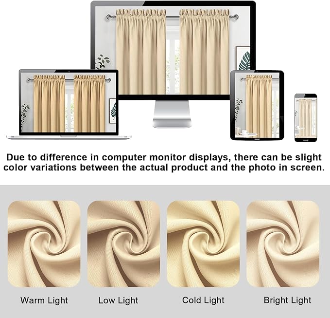 DWCN Beige Blackout Curtains for Bedroom – Rod Pocket Thermal Insulated Energy Saving Drapes for Living Room and Bedroom, W 42 x L 54 Inch, 2 Panels