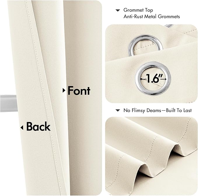 MIULEE Birch Blackout Curtains for Bedroom Living Room 54 Inches Long 2 Panels, Thermal Insulated Room Darkening Drapes Solid Grommet Noise Reduction Light Blocking Window Treatments 40x54 Inch