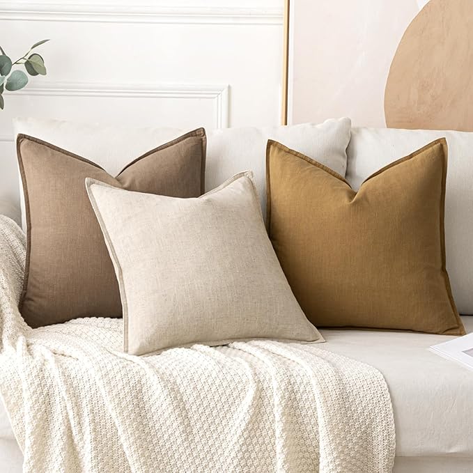 MIULEE Decorative Linen Euro Sham Pillow Covers 28x28 Inch Khaki Boho Farmhouse Neutral Winter Couch Throw Pillows for Bed Pack of 2 Accent Modern Pillowcase Sofa Livingroom Home Decor