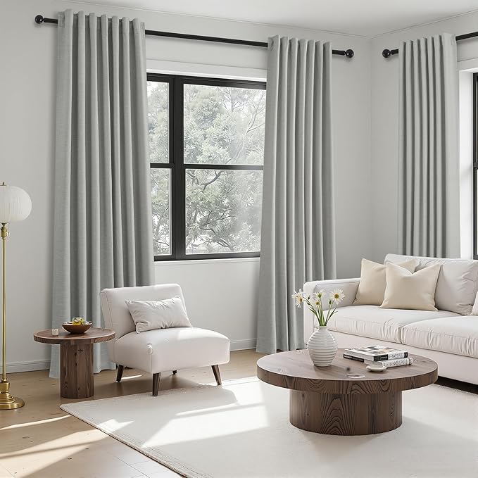 Topfinel Frost Grey Linen Curtains 84 Inches Long 2 Panels Set for Living Room Bedroom 100% Blackout Linen Texture Curtain Pinch Pleat Back Tab Farmhouse Neutral Dark Gray Window Curtain Drapes