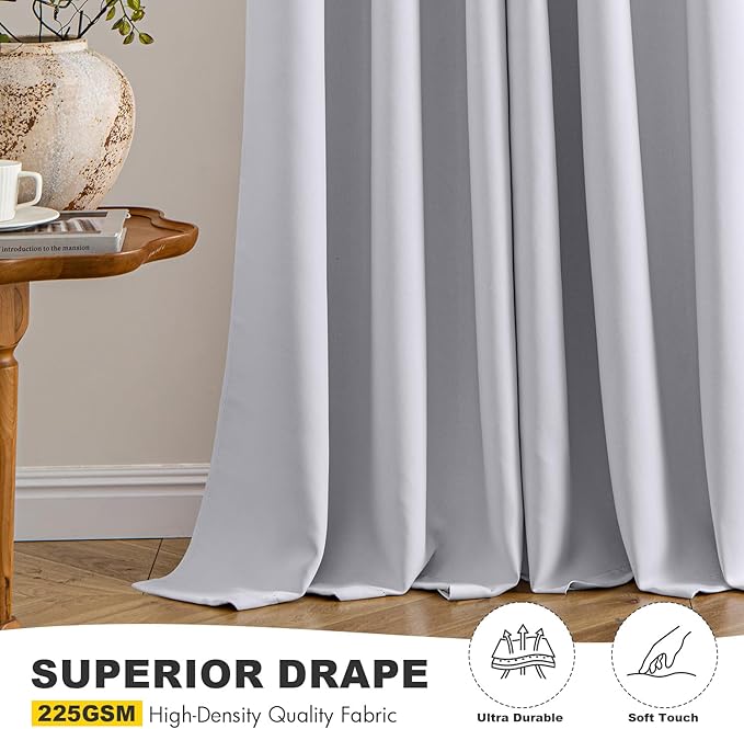 MIULEE Greyish White Blackout Curtains for Bedroom Living Room 63 Inches Long 2 Panels, Thermal Insulated Room Darkening Drapes Grommet Noise Reduction Light Blocking Window Treatments 50x63 Inch