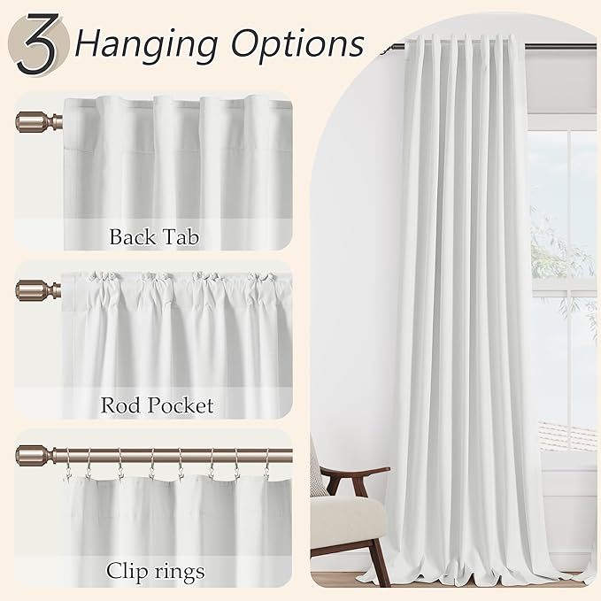Guken Off White 100% Blackout Linen Curtains 72 Inch Length 2 Panels Set for Living Room Bedroom Back Tab Thermal Insulated Black Out Drapes Room Darkening Window Curtains 72 Inches Long