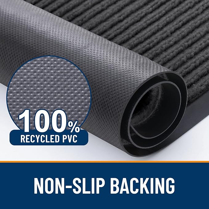 OLANLY Front Door Mat Indoor Outdoor Entrance, Waterproof Heavy Duty Doormat, Fade Resistant, Low Profile, Easy Clean Patio Porch Welcome Floor Mats for Entry, 59x23, Charcoal Grey