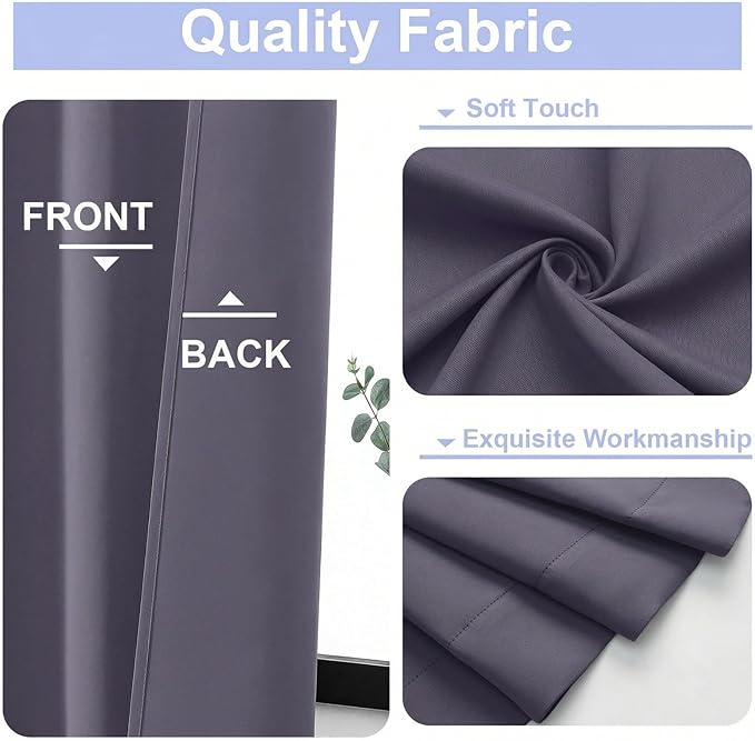 Simplebrand Greyish Purple Blackout Curtains for Bedroom 96 Inches Long 2 Panels, Solid Thermal Insulated, Energy Saving Living Room Window Treatment Curtains Blackout Drapes, W50 x L96 Inch