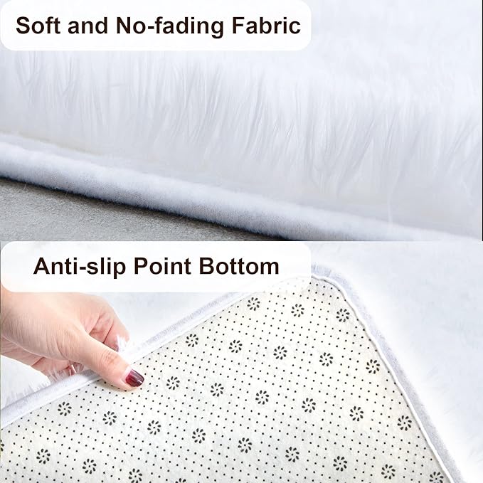 TWINNIS Super Soft Shaggy Rugs Fluffy Carpets, 4x5.9 Feet, Indoor Modern Plush Area Rugs for Living Room Bedroom Kids Room Nursery Home Decor, Upgrade Anti-Skid Rectangular Fuzzy Rug, White