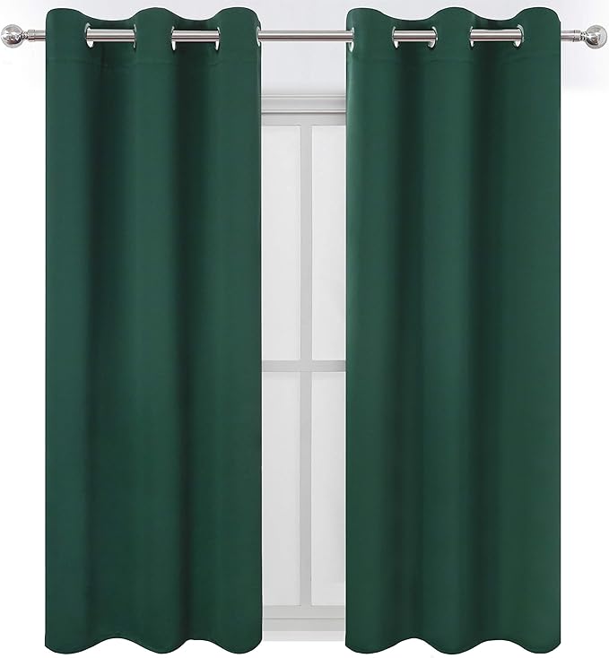 LEMOMO Dark Green Bedroom Blackout Curtains/38 x 63 Inch Long/Set of 2 Curtain Panels/Thermal Insulated Room Darkening Curtains for Bedroom