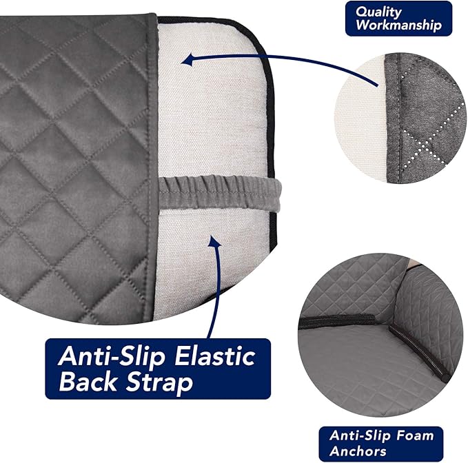 PureFit Reversible Quilted Sofa Cover, Water Resistant Slipcover Furniture Protector, Washable Couch Cover with Non Slip Foam and Elastic Straps for Kids, Dogs, Pets (Chair, Gray/Light Gray) Small