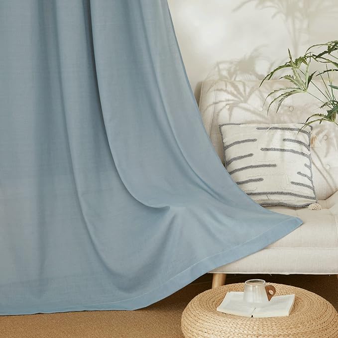 NICETOWN Rustic Linen 96 inch Long Curtains for Living Room, Grommet Privacy Added Thick Linen Weave with Light Filter Window Curtains & Drapes for Bedroom, Stone Blue, W42 x L96, 2 Panels