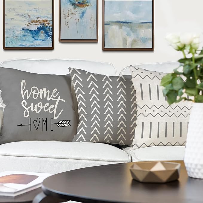 YCOLL Pillow Covers 16x16 Set of 4, Modern Sofa Throw Pillow Cover, Decorative Outdoor Linen Fabric Pillow Case for Couch Bed Car，Gray