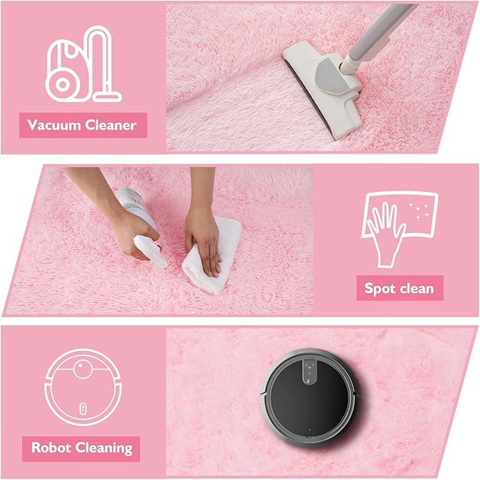 2x3 Fluffy Area Rugs for Bedroom Living Room,Small Soft Shag Fuzzy Rug Non-Shedding Indoor Plush Carpet for Kids Bedroom Nursery Dorm Home Decor,Pink