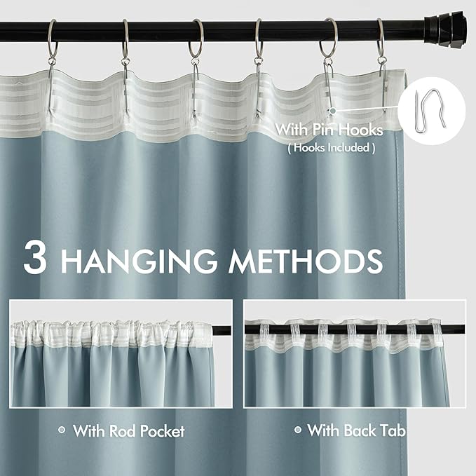 MIULEE Slate Blue Back Tab Blackout Curtains 120 Inch Long 2 Panels Set for Bedroom, Rod Pocket/Pinch Pleated Extra Long Thermal Insulated Living Room Darkening Light Blocking 10FT Drapes