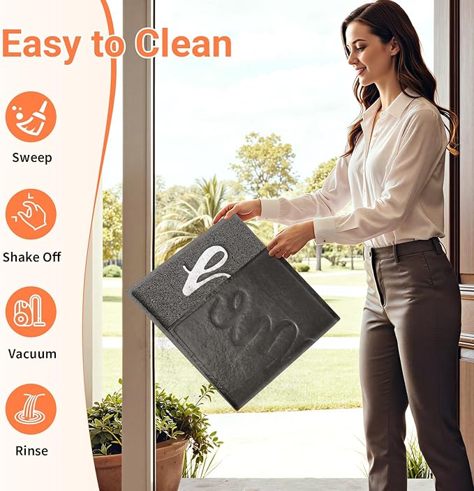 StepLively Door Mat Home Welcome Mats Outdoor and Indoor, Heavy-Duty Low-Profile Non-Slip Durable Front Welcome Mat Doormat for Home Entrance, Outside Entry, Yard, Floor, Patio (35''x24'', Grey)