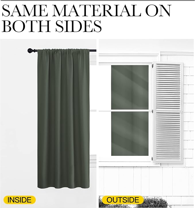 NICETOWN Bedroom Curtains Blackout Draperies - All Season Thermal Insulated Solid Rod Pocket Top Blackout Curtains/Drapes for Kid's Room (Dark Mallard, 1 Pair, 52 x 84 Inch)