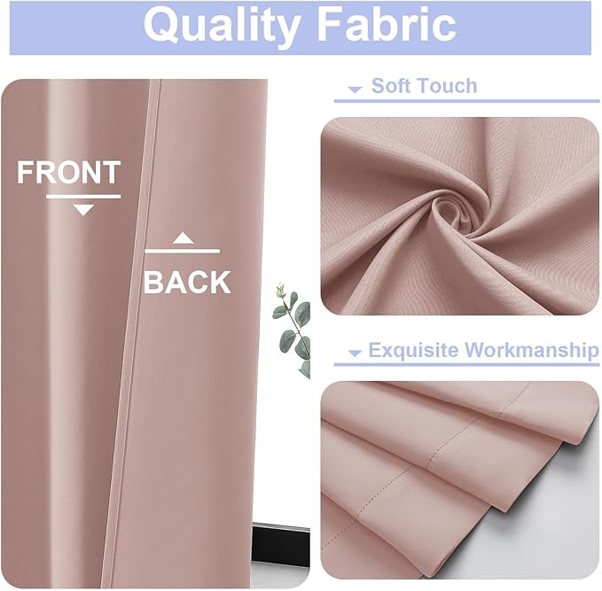 Simplebrand Ava Blackout Curtains for Patio 108 Inches Long 2 Panels Set, Solid Thermal Insulated Room Darkening Rod Pocket Window Treatment Curtains Blackout Drapes, W50 x L108 Inch, Blush