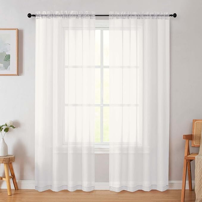Ivory Sheer Curtain for Bedroom Living Room 78 Inches Long 2 Panels Set, Solid Soft Airy Light Filtering Sheer Window Curtains, Modern Rod Pocket Door Curtain, Ivory, 42" Wx78 L Inches