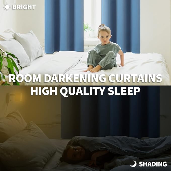 BGment Blackout Curtains for Bedroom - Grommet Thermal Insulated Room Darkening Curtains for Living Room, Set of 2 Panels (52 x 45 Inch, Faded Denim)