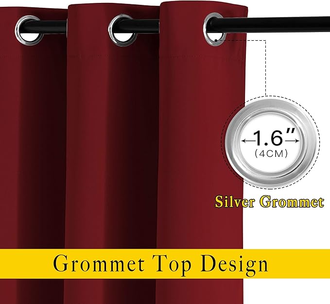 NICETOWN Burgundy Red Curtains 96 inches Long, Grommet Thermal Insulated Blackout Curtains Privacy Window Treatments for Bedroom/Living Room, W46 x L96, 2 Panels