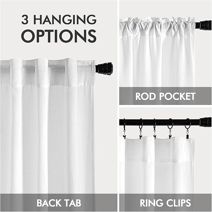 MIULEE White Linen Curtains 84 Inch Length 2 Panels for Bedroom Living Room, Soft Thick Linen Textured Back Tab Window Drapes Semi Sheer Light Filtering Rod Pocket Modern Farmhouse Decor