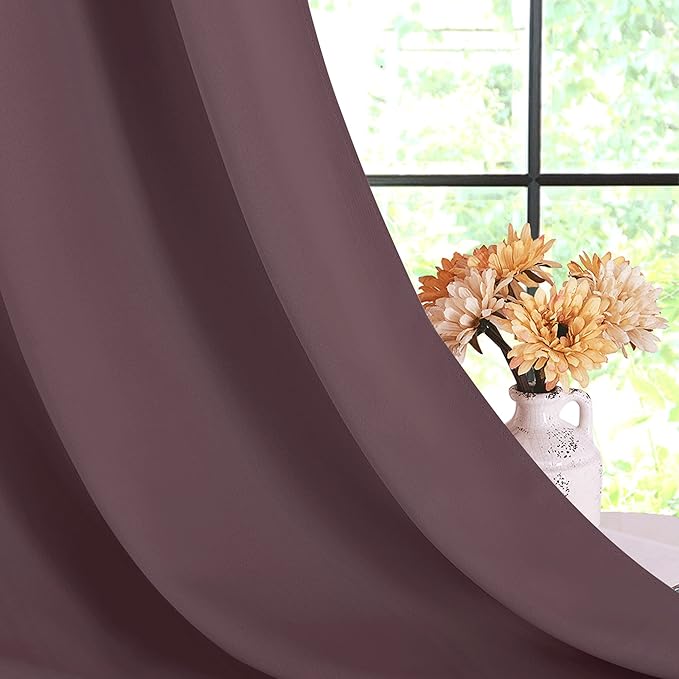 NICETOWN Blackout Curtains for Bedroom, Dry Rose, 42 W by 80 L, Set of 2, Thermal Insulated Curtains & Drapes with Grommet Top for Living Room, Privacy Window Treatment Draperies