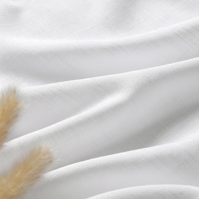 Pure White Curtains 38 x 96 inch Length 2 Panels Back Tab Sheer Linen Curtain Modern Farmhouse Boho Coastal Decor Cotton Textured Gauze Curtains 96 inches long for Sitting Room Office Bedroom