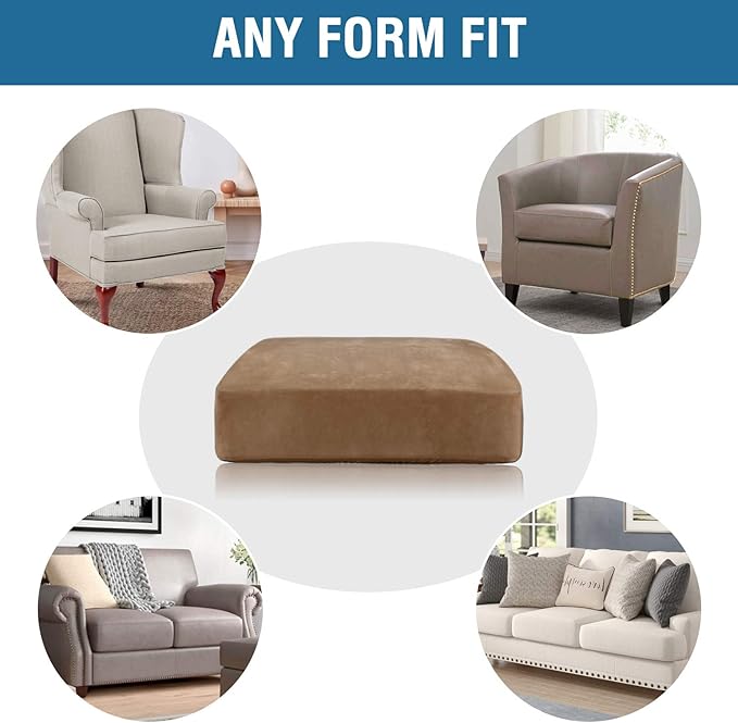 H.VERSAILTEX Velvet Stretch Couch Cushion Cover Plush Cushion Slipcover for Chair Loveseat Sofa Cushion Furniture Protector Seat Cushion Sofa Cover (2 Piece Medium Sofa Cushion Covers, Camel)