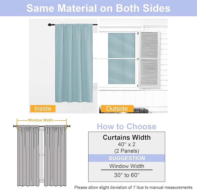 Simplebrand Ava Aqua Short Blackout Curtains for Bedroom 45 Inches Long 2 Panels Set, Solid Thermal Insulated, Energy Saving Window Treatment Curtains Blackout Drapes, W40 x L45 Inch, Aqua