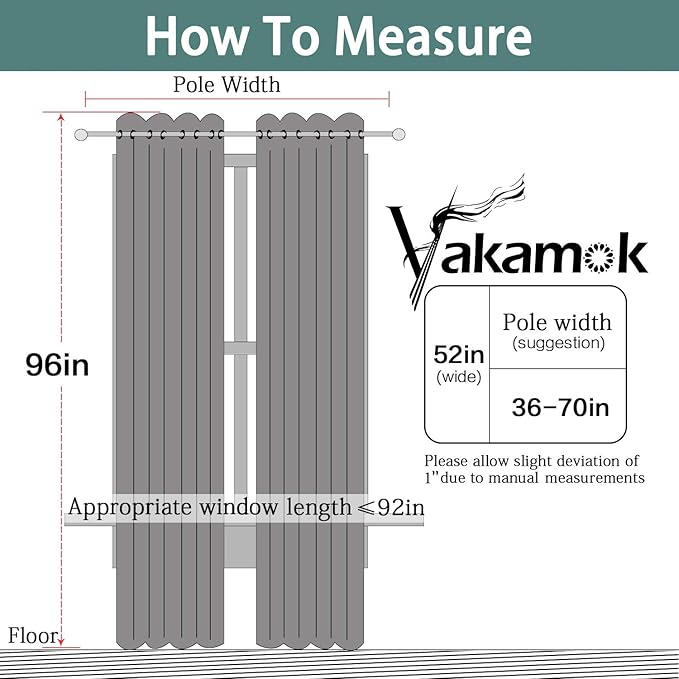 Yakamok 100% Dark Gray Blackout Window Curtain Panels Full Light Blocking Drapes with Black Liner Room Darkening Thermal Insulated Curtains for Bedroom/Living Room(Dark Grey, 52W x 96L, One Pair)