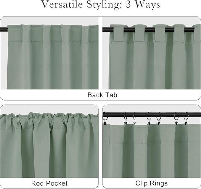 PONY DANCE Short Curtains for kinchen, Half Drapes for Bathroom Window, loft Curtain Tiers for Basement Shades, Width 29 x Length 30 inches, Sage Green, 2 Pieces