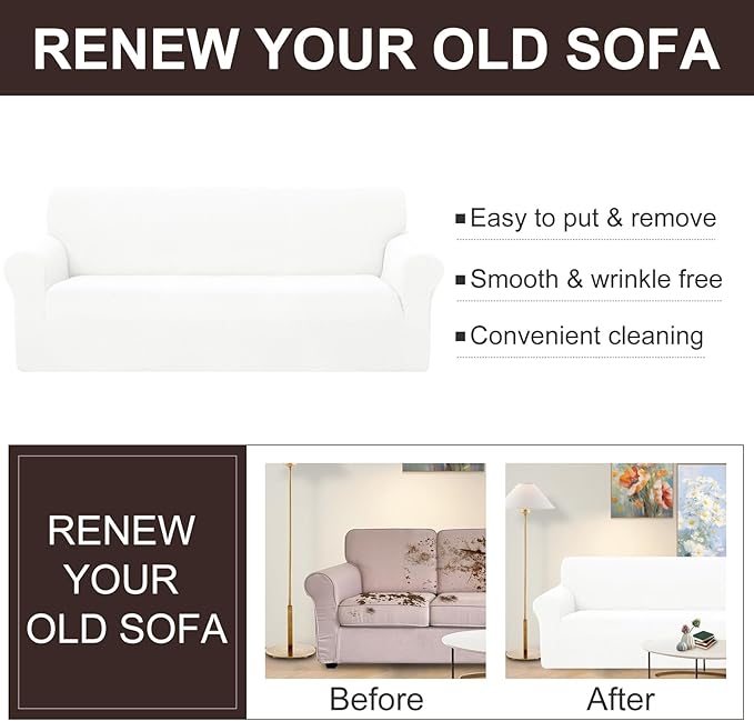 U-NICE HOME Oversized Stretch Loveseat Couch Cover Sofa Covers Washable Sofa Slipcover Furniture Protector for 2 Cushion Couch Sofa Pet Friendly, Ivory White
