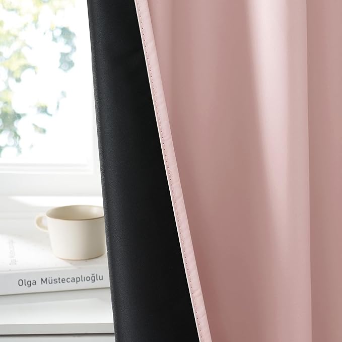 RYB HOME 100% Blackout Basement Curtains 36 inches Long, Heat & UV Blocking Total Room Darkening Noise Reducing Curtains for Bathroom RV Campers, Baby Pink, 2 Panels Set