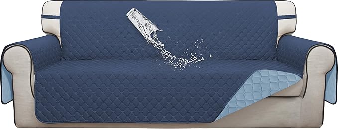 ISSUNTEX Double Protection 100% Waterproof Sofa Covers for Living Room, Couch Covers for 3 Cushion Couch Sofa, Reversible Furniture Protector Sofa Cover for Dogs, Pets (Sofa, Dark Blue/Light Blue)
