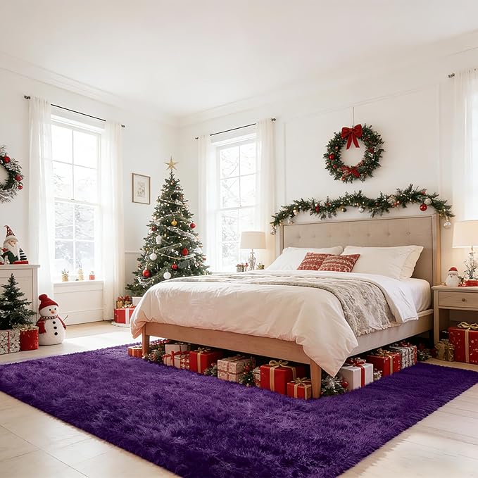 Shag Area Rugs for Bedroom Living Room,8X10 Ultra Soft Purple Fluffy Area Rugs for Dorm, Indoor Carpet Nursery Rugs for Kids Room Home Decor, Purple