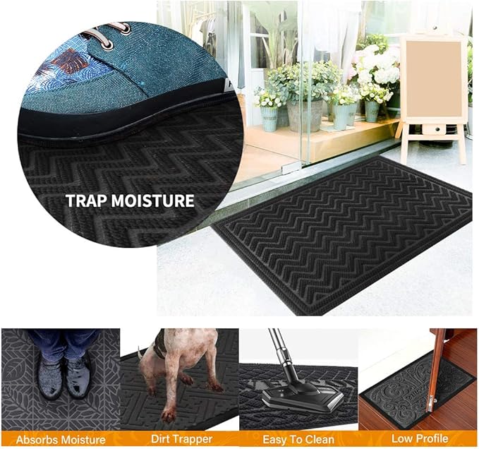 Mibao Front Door Mat, Dirt Trapper Welcome Mat for Outdoor Indoor, Non-Slip Waterproof Doormat, Durable Machine Washable Low Profile Entry Rug for Back Door Outside Patio, 61.5" x 36", Black Wave