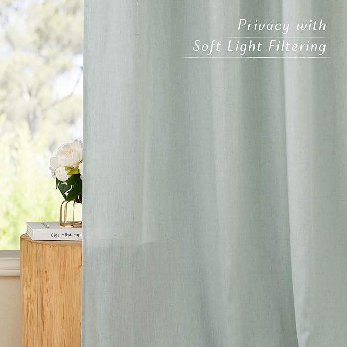 NICETOWN Linen 78 inch Curtains for Kitchen Window, Grommet Thick Flax Linen Sage Green Small Window Treatments Privacy Assured with Light Filtering for Cafe/Kids Room, W68 x L78, 2 Panels
