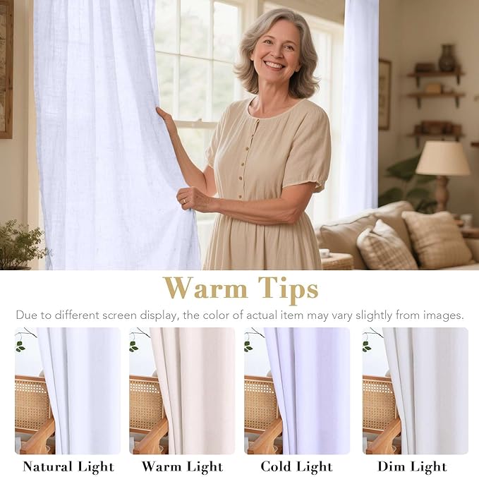 H.VERSAILTEX Living Room Linen Semi Sheer Curtains Nickel Grommet Curtains Privacy Added Energy Saving Light Filtering Window Treatments Draperies for Bedroom, Bright White, 2 Panels, 52 x 84 - Inch