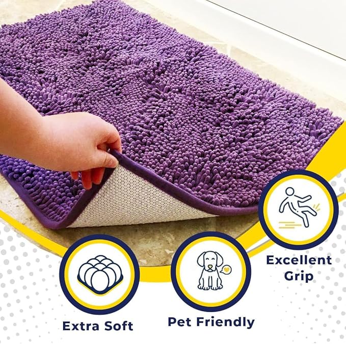 Muddy Mat® | Super Absorbent Door Mat Indoor, Microfiber Quick Dry Chenille Entryway Rug, Non-Slip Front Door Mat, Indoor Mats for Entryway, Machine Washable Pet Rug, Purple 48"x72"