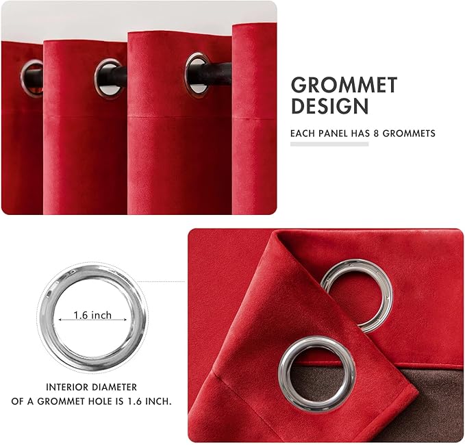 MIULEE Christmas Red Velvet Curtains Elegant Grommet Curtains Thermal Insulated Soundproof Room Darkening Curtains/Drapes for Classical Living Room Bedroom Decor 52 x 72 Inch Set of 2