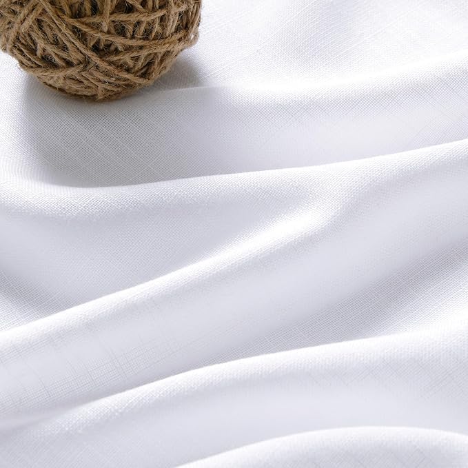 Nanspring Snow White Linen Curtains 84 Inch Length 2 Panels Set for Living Room Light Filtering Semi Sheer Curtain Back Tab Luxury Neutral Coastal Modern Farmhouse Decor Drapes for Bedroom 52x84
